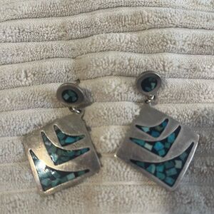 Sterling Silver and Turquoise Inlay Geometric Earrings